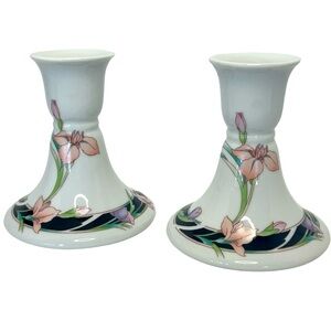 Pair of Vintage 1983 Wicks ’N’ Sticks Fiona Black Porcelain Candle Sticks